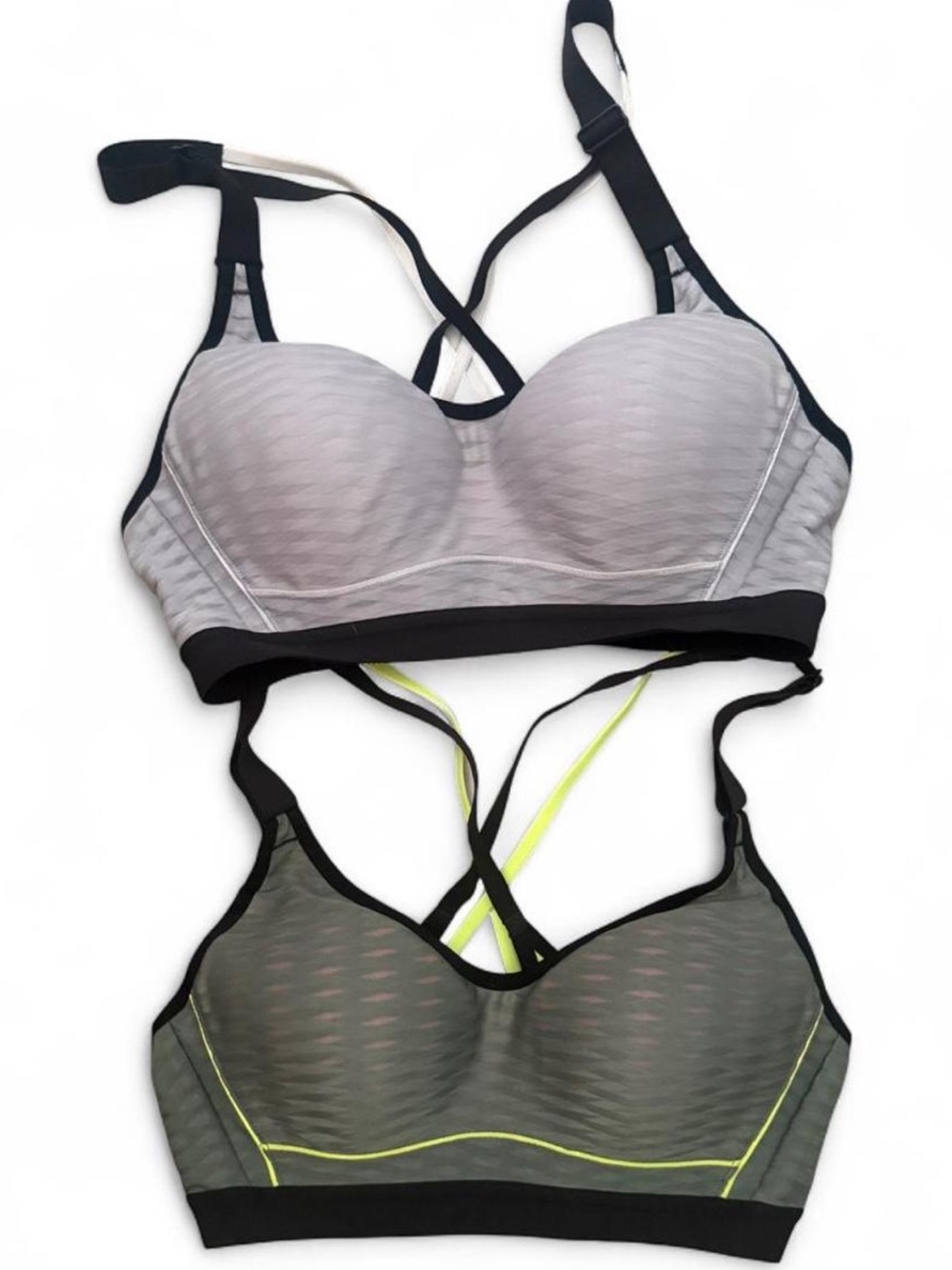 Victoria's Secret Gray and Olive Sports Bra Duo with Black Trim